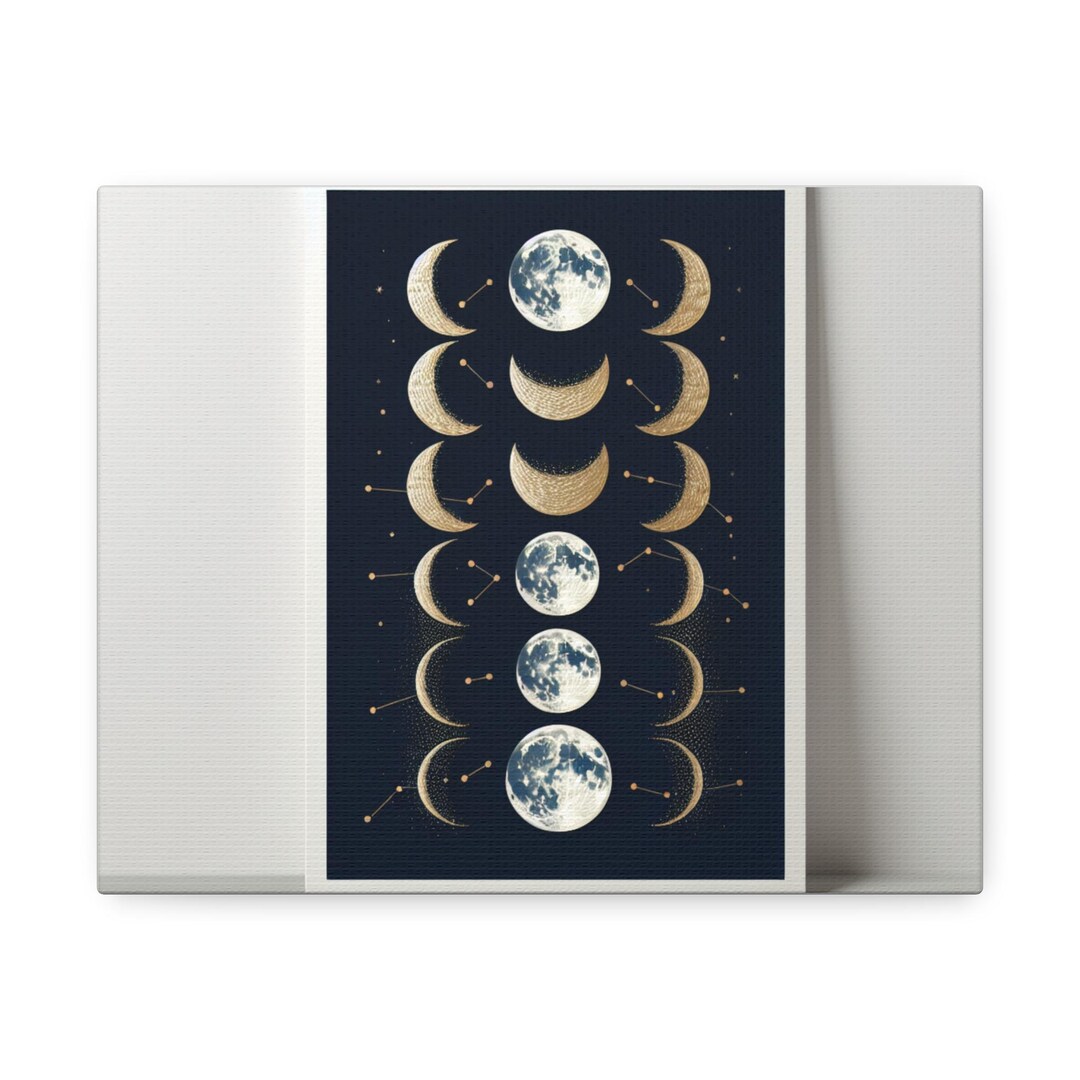 Moon Phase Wall Art Celestial Print Gold Foil Moon Phases Navy Blue ...