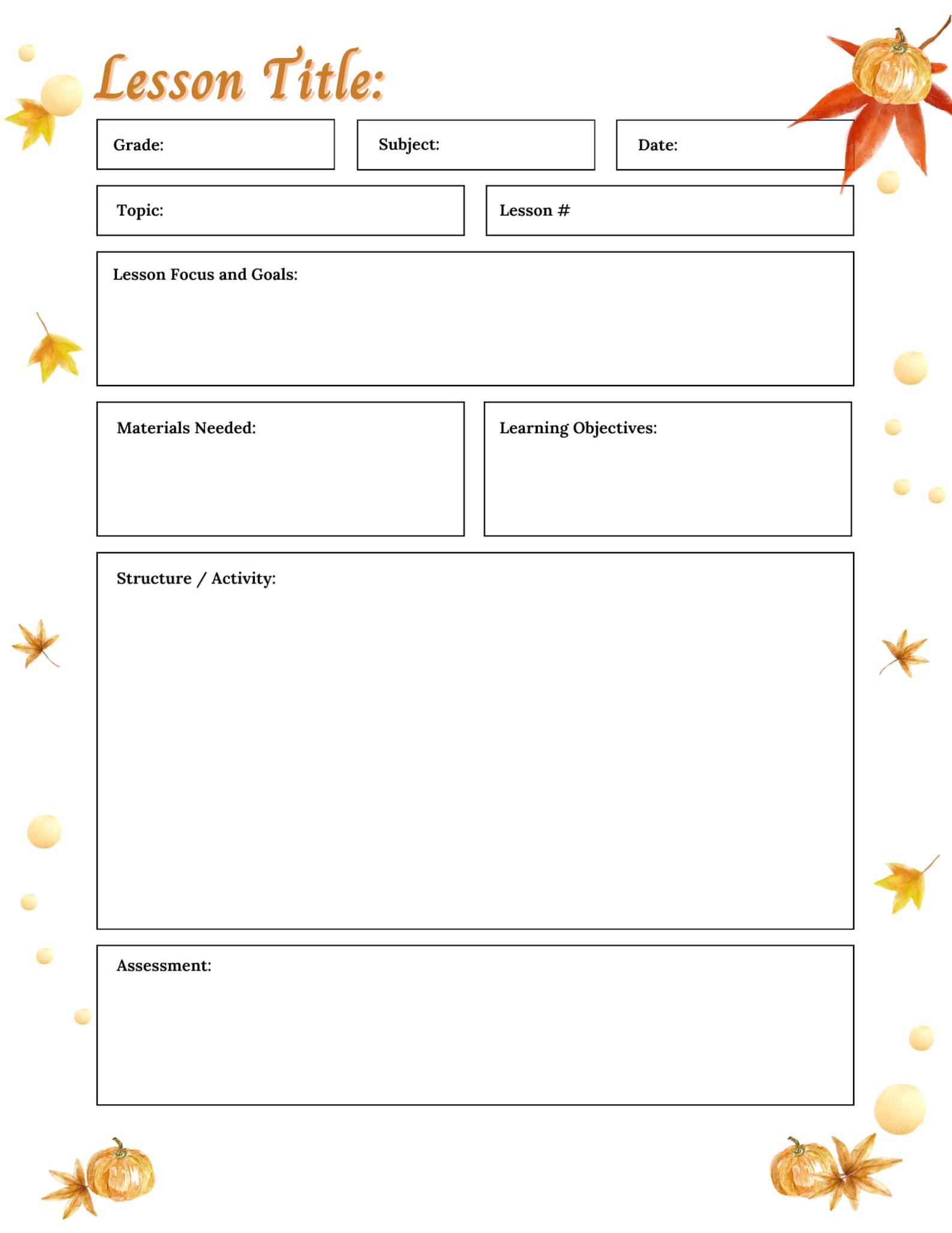 Lesson Plan Template Printable Lesson Plan Teacher Lesson - Etsy