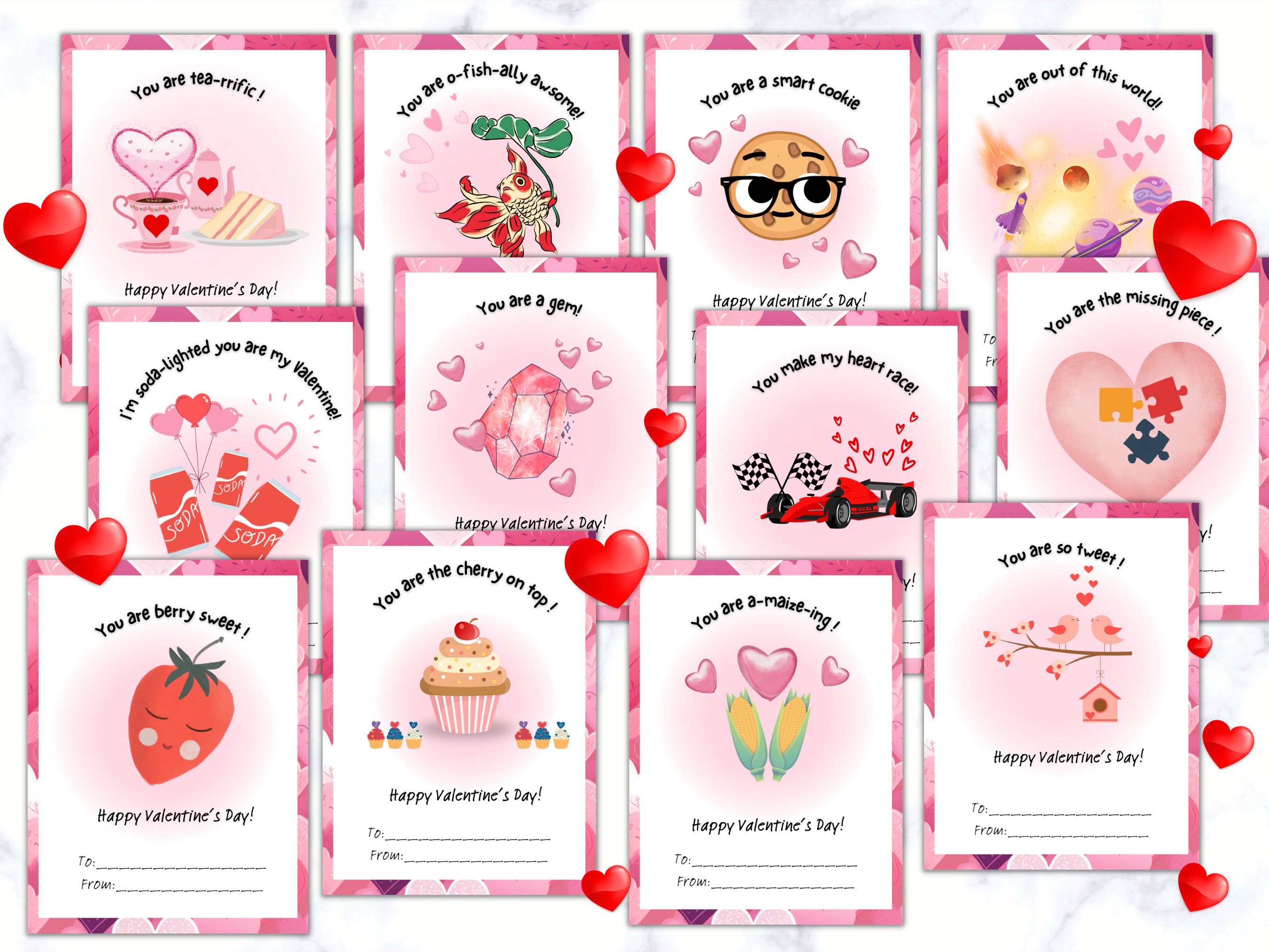 Pun Valentines Day Cards for Kids, Printable Classroom Valentines ...