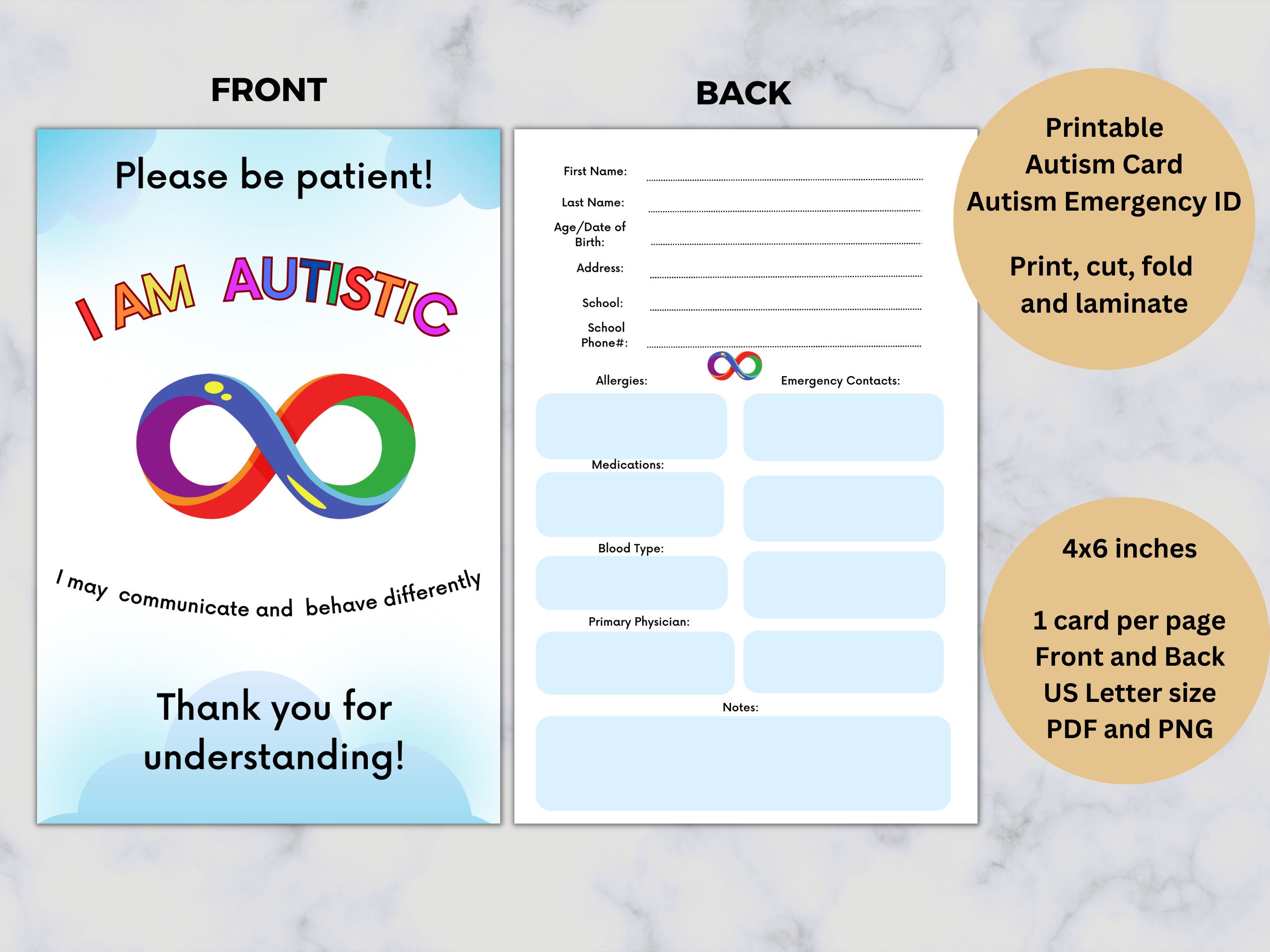 Autism Card, Printable, Autism Emergency ID, I Am Autistic Sign, Safety Autism Card, Printable, Autism Emergency ID, I Am Autistic Sign, Safety