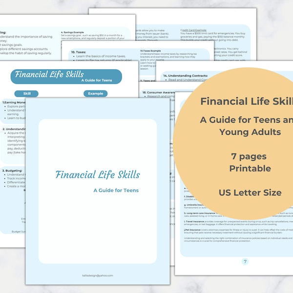 Financial LifeSkills Teen Guide Graduation Gift Highschool Homeschool Curriculum for Teens, Young Adults Basic Financial Skills, USLetterPDF