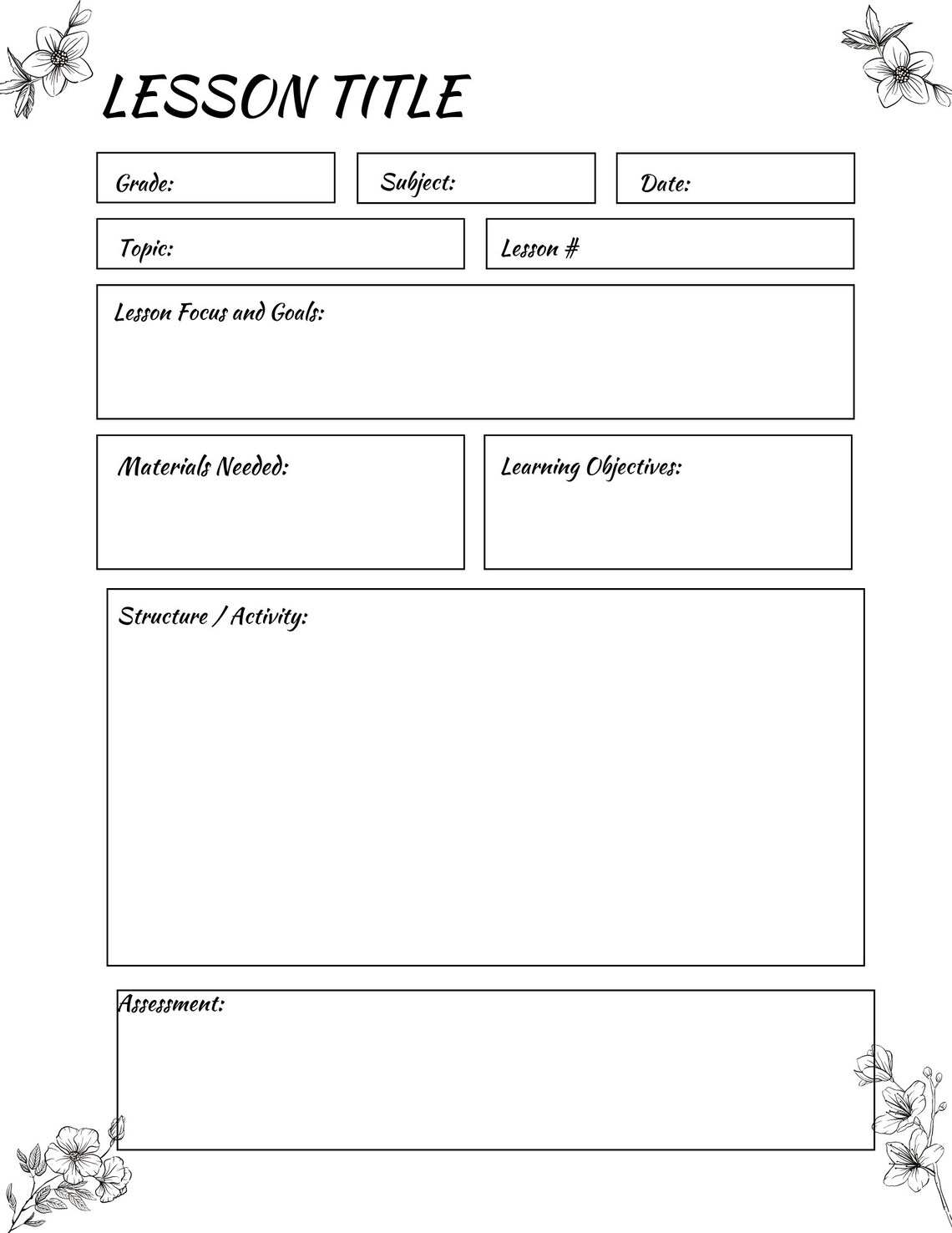 Lesson Plan Template Printable Lesson Plan Teacher Lesson Etsy