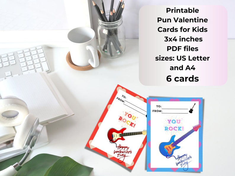 Guitar Valentine Card for Kids, You Rock, Printable Valentines ...