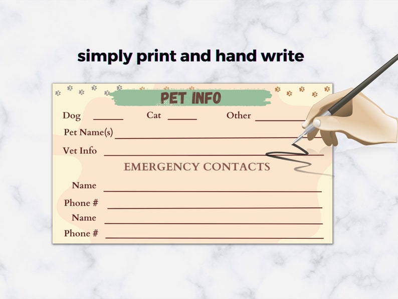 Pet Emergency Contact Card Printable in Case of Emergency - Etsy
