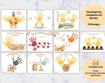 Thanksgiving Handprint Art Bundle, Printable Kids Craft for Babies and Toddlers, Handprint Keepsake, Fall Placemat Activity