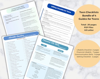 Teen Checklist Bundle, Financial, Communication, Life and Editing Skills, Teen Guide, Graduation Gift, Curriculum for Teens