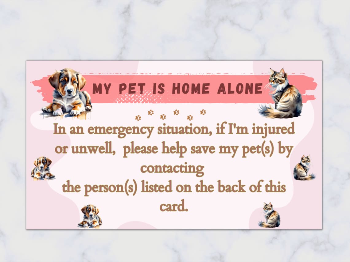 Pet Emergency Contact Card Printable in Case of Emergency - Etsy