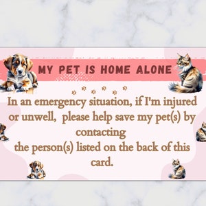 Pet Emergency Contact Card Printable in Case of Emergency - Etsy