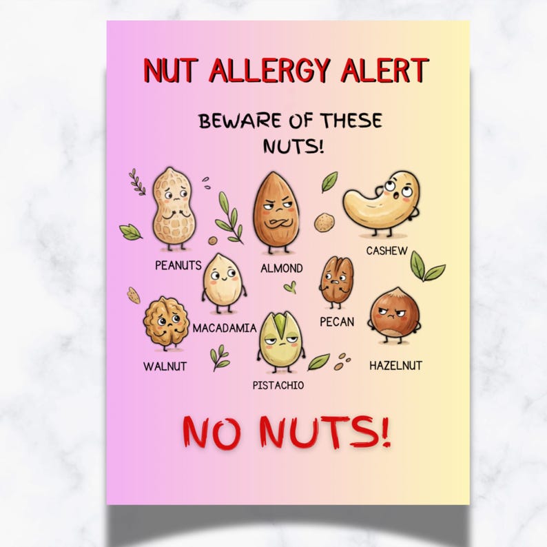 Nuts and Peanuts Allergy Card Printable | Medical Alert Wallet Card ...