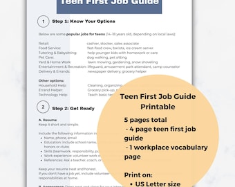 Teen First Job Interview Guide Printable, Career Skills Prep (Digital Download)