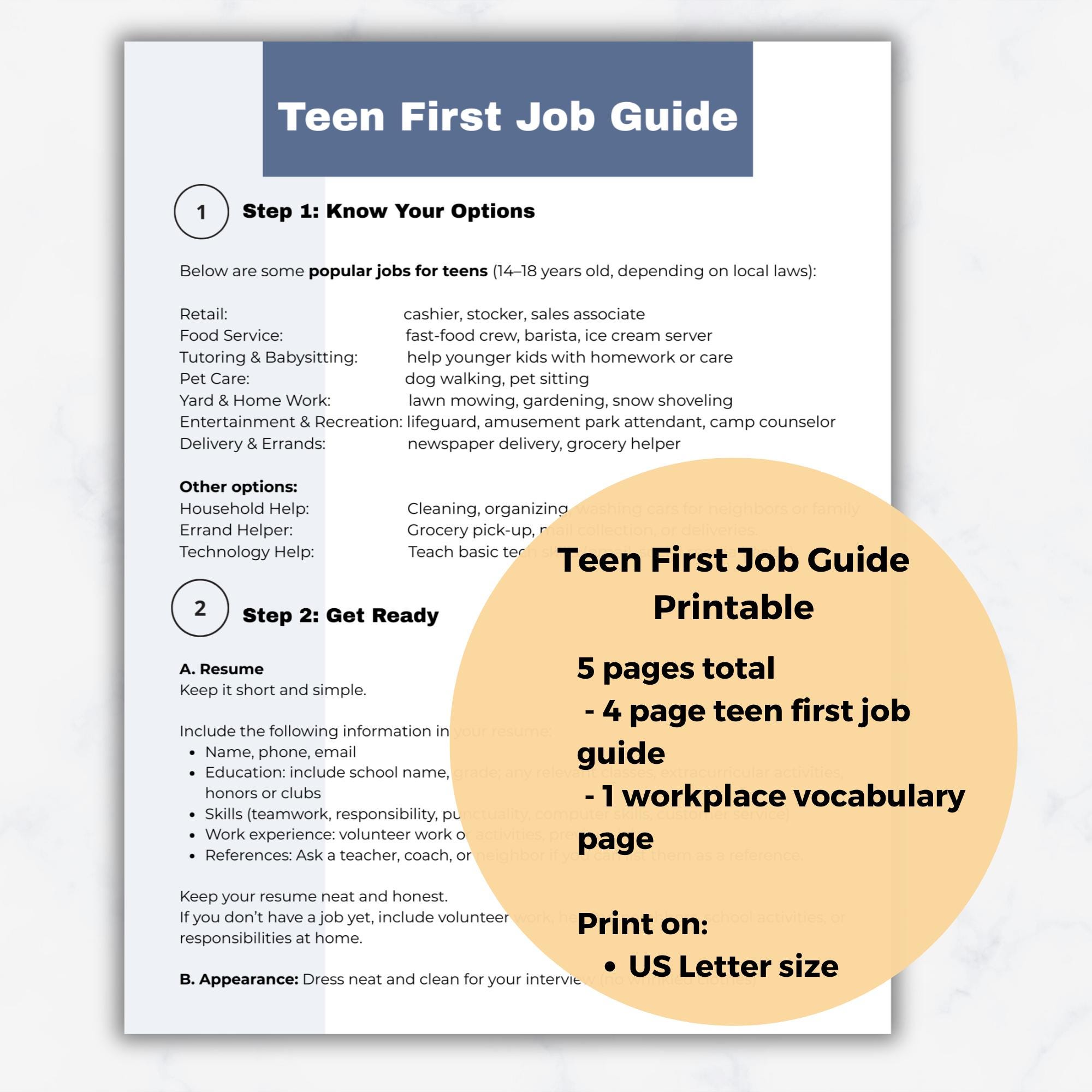Teen First Job Interview Guide Printable, Career Skills Prep (digital ...