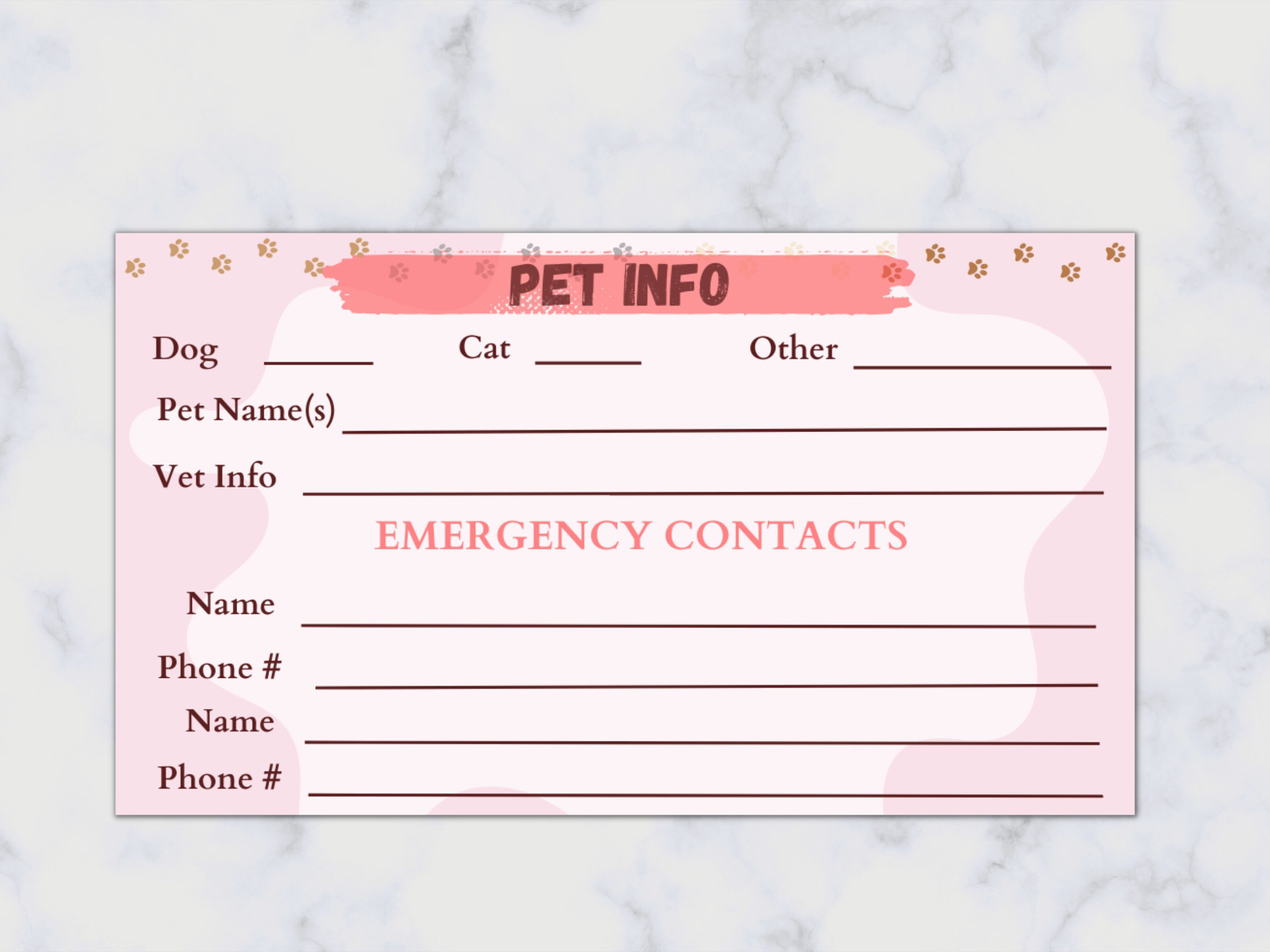 Pet Emergency Contact Card Printable in Case of Emergency - Etsy