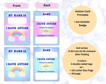 Retro Autism Card, Printable, Autism Emergency ID, Backpack Tag, Safety Info, Digital Download, Fillable PDF, US Letter and A4
