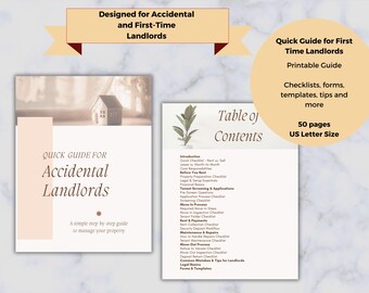 First Time Landlord Guide , Rental Property Management Toolkit Printable PDF US Letter Size for Beginners and Accidental Landlords