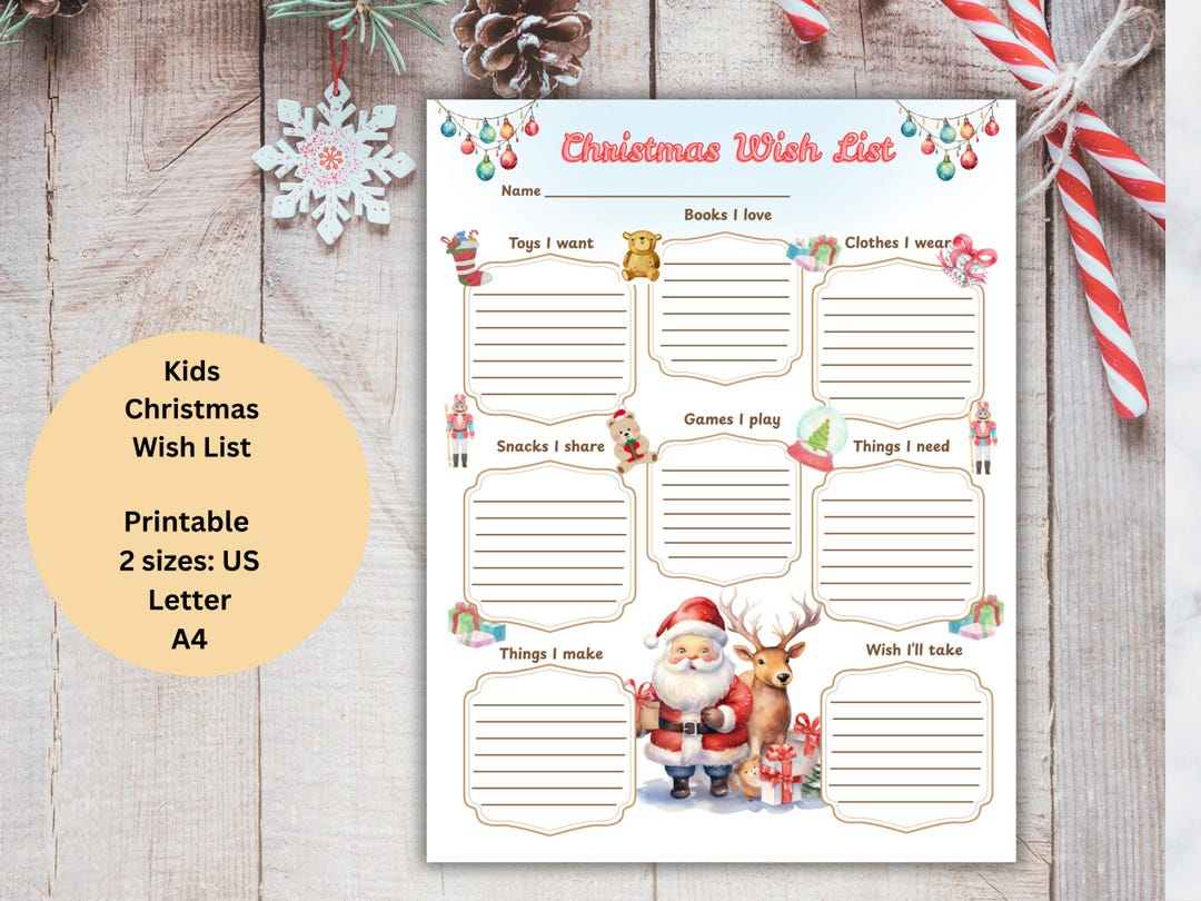 Christmas Wish List Printable for Kids | Cute Rhyming Sections | Santa ...