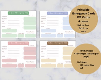 Kids Emergency Card, Printable, In Case of Emergency Backpack Note, Emergency Information, 4 color schemes