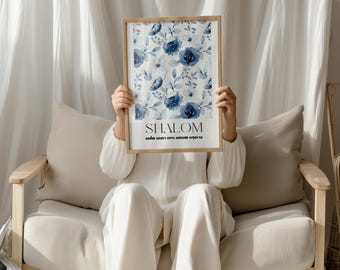Shalom Hebrew Wall Art, Floral Print (Digital File)