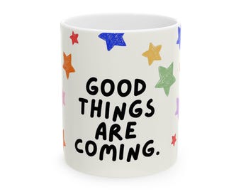 Inspirational Ceramic Coffee Mug: Colorful Star Design, Positive Vibes