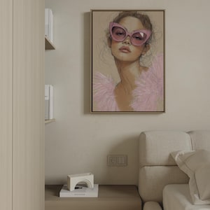 Pink Fashion Wall Art Print, Chic Woman Portrait, Luxury Feminine Canvas Art, Modern Wall Decor, Fashion Illustration, Danielle Barlot Art