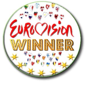 Distintivo vincitore Eurovision - Distintivo per festa Eurovision Song Contest 2,2&quot;/55 mm di diametro