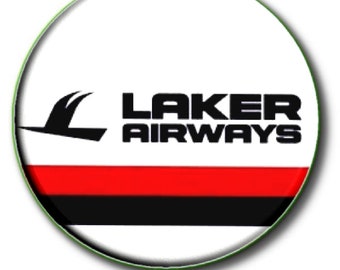 LakerAirways - Vintage Airline Travel Badge - Stunning Retro-Style Button Badge- 2.2"/55 mm diam Large