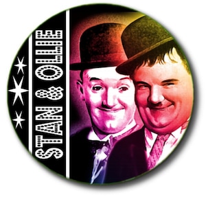 Laurel and Hardy - Stan and Ollie Commemorative  Button Badge 2.2&quot;/55 mm diam