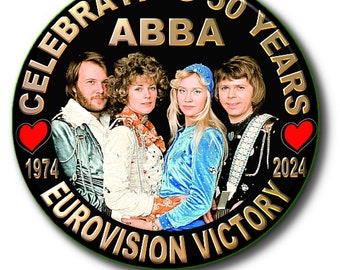 ABBA Celebrate 50 years Eurovision Song Contest Winners Button Badge 2.2"/55 mm diam