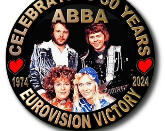 ABBA Vier 50 jaar Eurovisie Songfestival Winnaars Knop Badge 2,2"/55 mm diam Ontwerp 9
