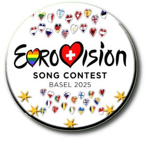 I Love (cuore) Eurovision - BASILEA 2025 - Eurovision Song Contest 2025 Party Button Badge 2,2&quot;/55 mm diam