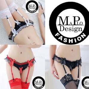 Great straps set bundle consisting of strap holder briefs and stockings in black, white and red -3 for the price of 2