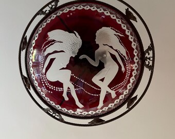 Custom Engraved Glass Flycatcher Pendant Light Reminiscent of René Lalique