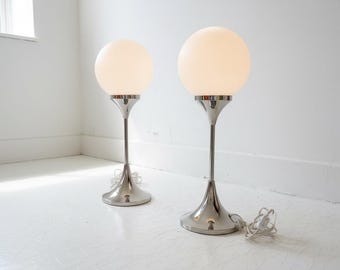 Pair of 1970s German Sölken Leuchten Chrome Lamps