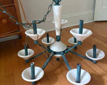 1980s Marble and Verdigris Copper Chandelier (FREE SHIPPING)