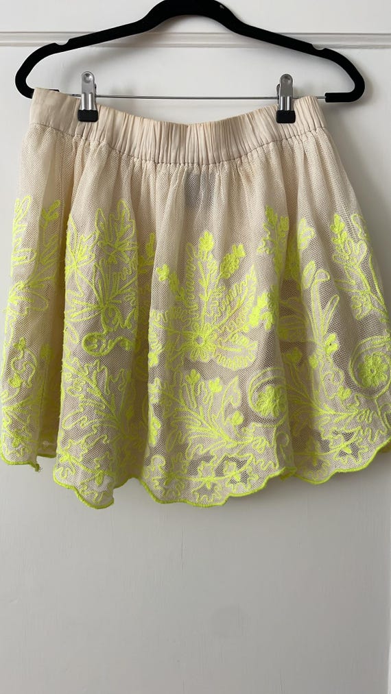 Lined Mesh Skirt With Neon Embroidered Details Etsy