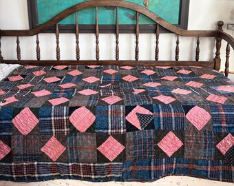 Antique Plaid and Checkered Patchwork Quilt- Twin