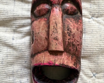 Antique Carved African Mask with Pink Patina