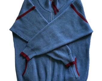 Scottish Cashmere Blue and Burgundy Zip Sweater Size M - Unworn