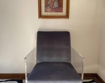 1980s Periwinkle Velvet Chair with Acrylic Sides (FREE SHIPPING)