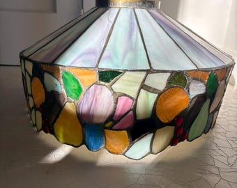 Massive Modernized Tiffany Style Stained Glass Shade for Pendant or Swag Light