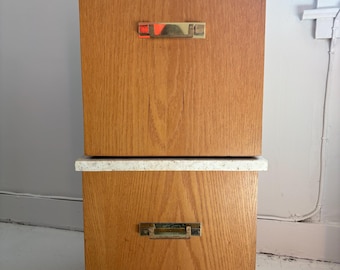 Pair of 1970s Wood and Travertine End Tables