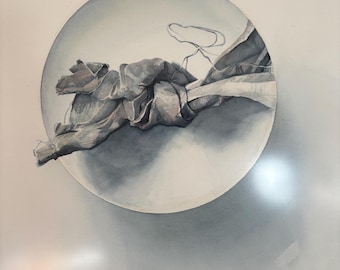 1982 Trompe L’oeil Piece titled “Indeterminate Space I” in an Antique Hatchwork Frame