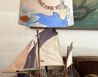 1970s Model Ship Lamp with Custom Shade