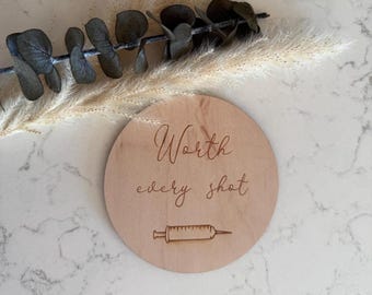 Worth every shot - wood-engraved annoucement and souvenir