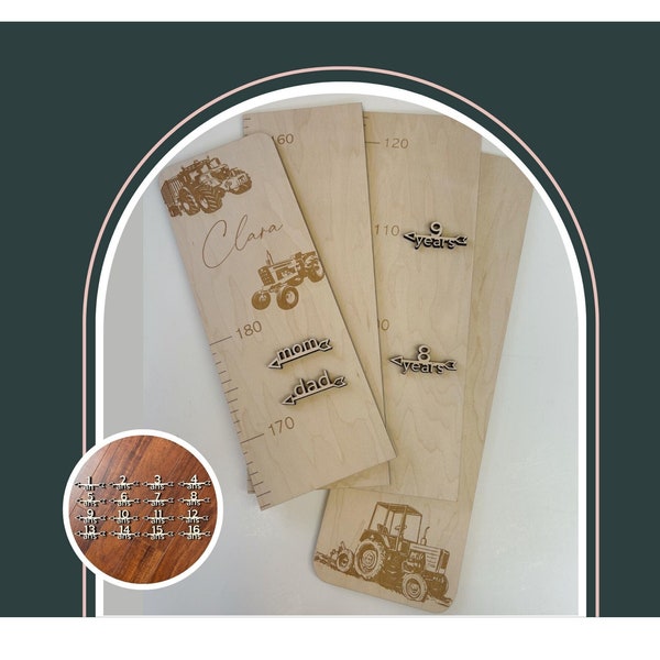 ÉCHELLE / Toise de croissance en BOIS gravée au laser ~ PERSONNALISÉE ~ Custom Laser Engraved Wood Growth chart ruler