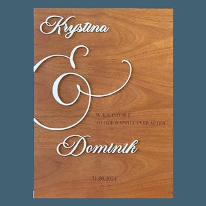PERSONALIZED wooden WEDDING POSTER with the bride and groom's first names and the year