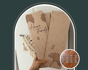 Laser Engraved Wood Growth Chart RULER - CUSTOM name - Gradated with INCHES and feet - Many Themes