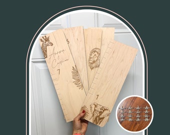 Laser Engraved Wood Growth Chart RULER - CUSTOM name - Multiple THEMES - Inches and feet