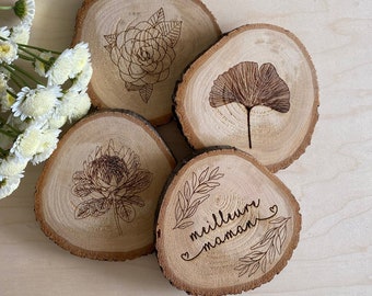 Rustic Engraved Wood COASTERS | Mother's Day Gift | Logs for mom | Customizable and can be magnetized