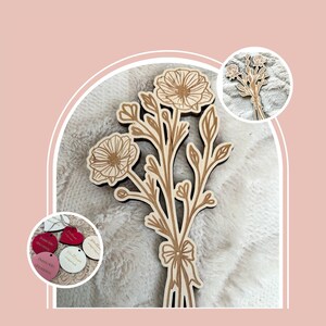 FLEURS en bois pour maman mamie grand-maman - Cadeau de FÊTE des MÈRES durable et personnalisable - Médaillon personnalisé par gravure