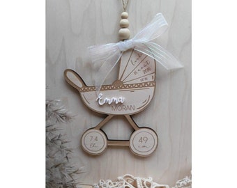 BABY wooden Christmas ornament - PERSONALIZED with BIRTH information - Custom X-Mas wood ornament for babies